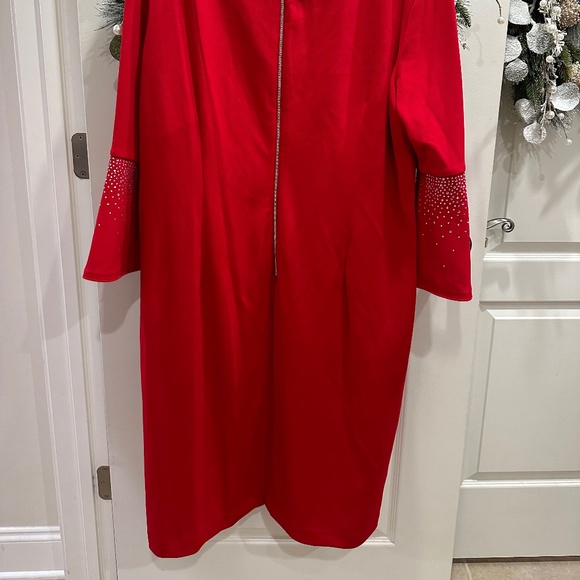 Calvin Klein Woman’s 20 W Red Dress with Embellished Bell Sleeves - Picture 3 of 6